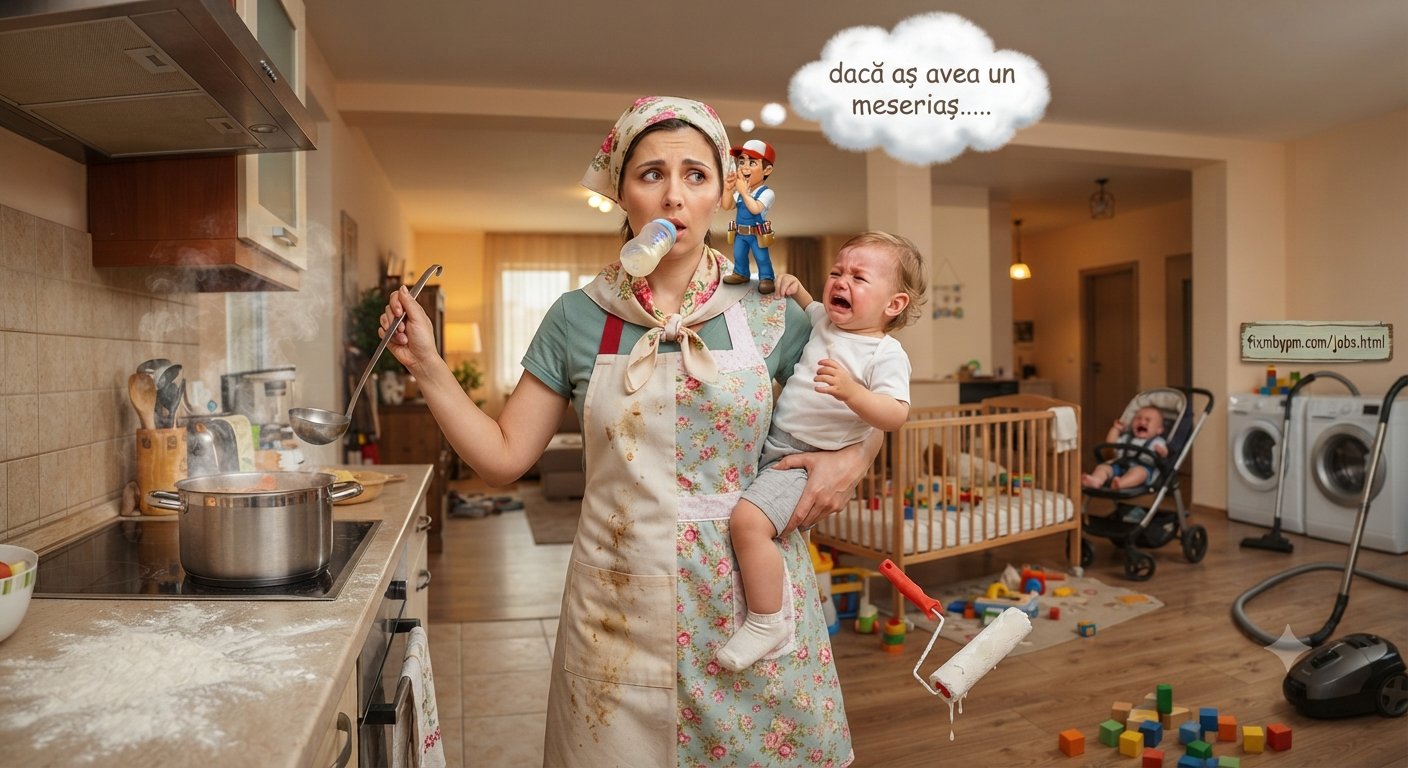 Mamă copleșită de treburi casnice — găsește un meșter de încredere pe FIX-ME